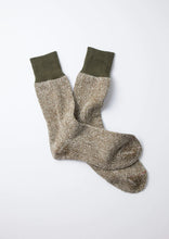 Load image into Gallery viewer, Double Face Crew Socks - Silk & Cotton / Olive & Dark Khaki - ROTOTO