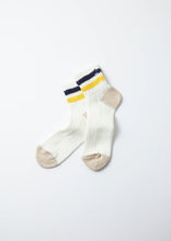 Load image into Gallery viewer, O.S. Ribbed Ankle Socks / White & Navy & Yellow - ROTOTO
