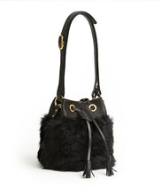 Load image into Gallery viewer, Drawstring Shearling Bag - S / Black Shearling & Black - (ki:ts)