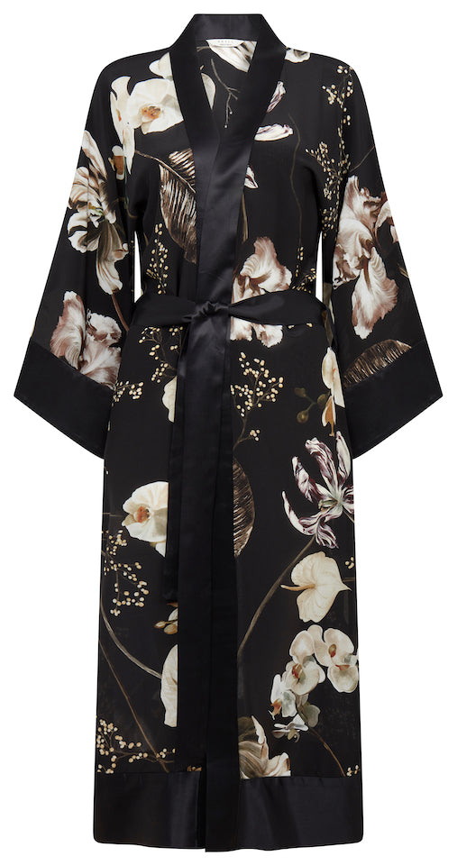 alison - black / silk kimono robe - KAYLL