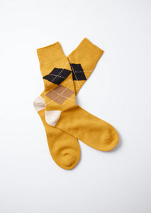 Argyle Crew Socks / Yellow & Ivory - ROTOTO