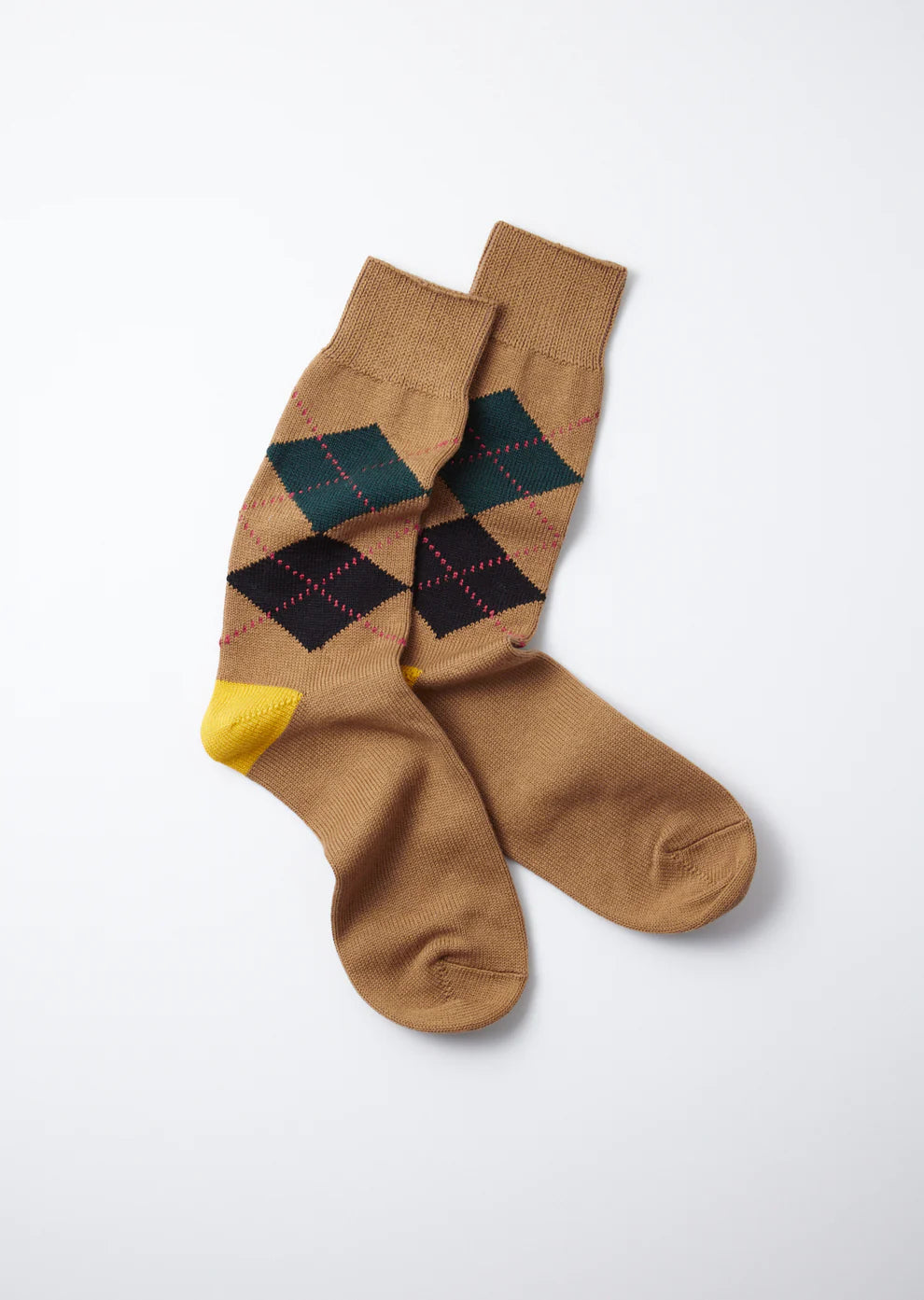 Argyle Crew Socks / Cinnamon & Yellow - ROTOTO