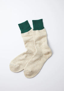Double Face Crew Socks - Silk & Cotton / Green & M.Beige - ROTOTO