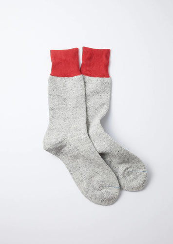 Double Face Crew Socks - Silk & Cotton / Red & L.Gray - ROTOTO