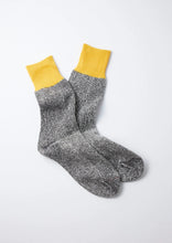 Load image into Gallery viewer, Double Face Crew Socks - Silk &amp; Cotton / Yellow &amp; Charcoal - ROTOTO
