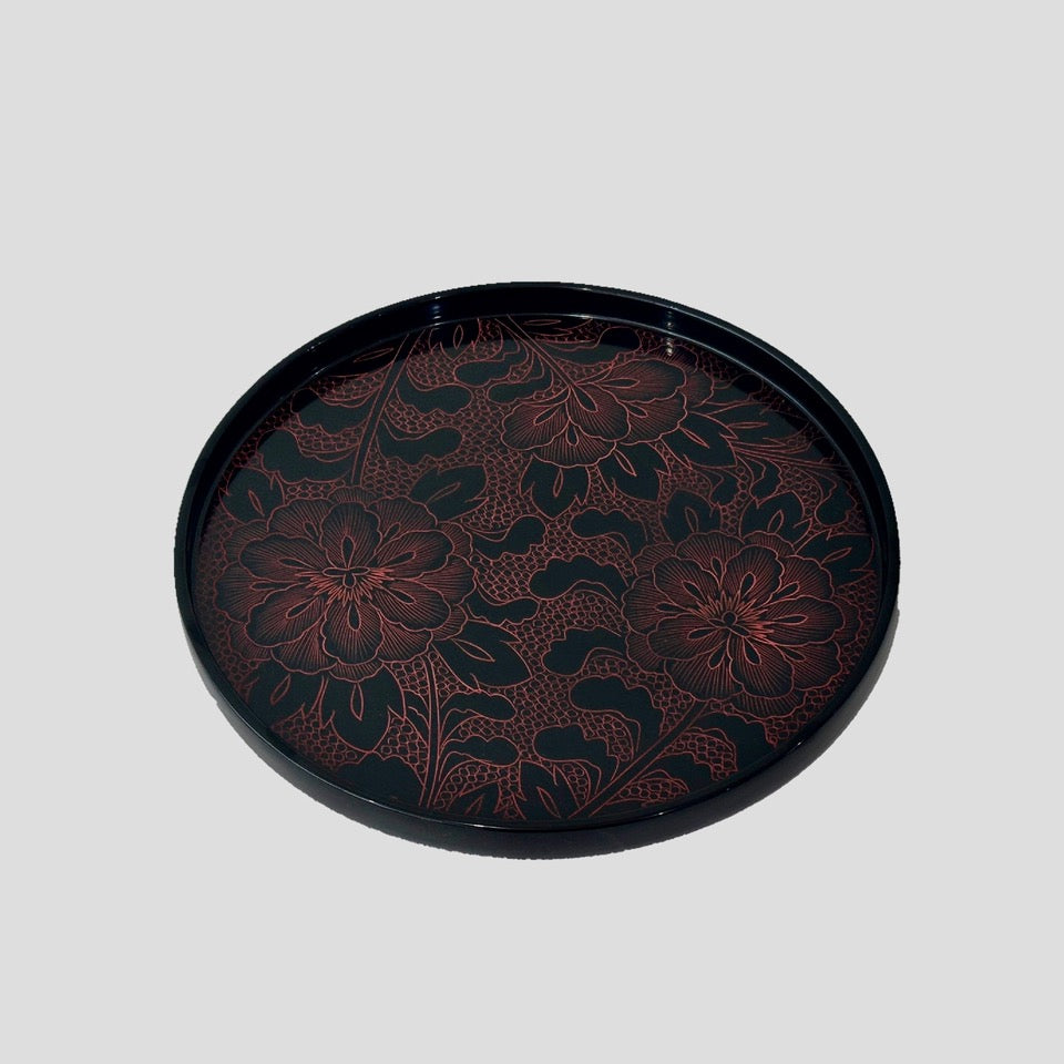 Round Tray (Thick) with Camellia - Kawatsura Shikki