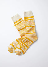 Load image into Gallery viewer, Multi Jacquard Crew Socks / Ivory &amp; Yellow - ROTOTO
