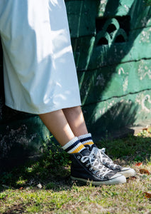 O.S. Ribbed Ankle Socks / White & Navy & Yellow - ROTOTO