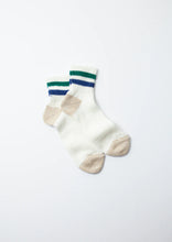 Load image into Gallery viewer, O.S. Ribbed Ankle Socks / White &amp; Green &amp; Dark Blue - ROTOTO