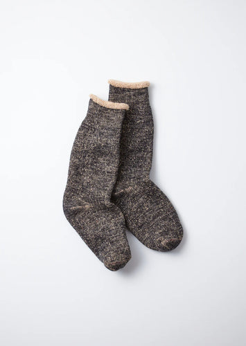 DOUBLE FACE CREW SOCKS / Black & Brown Organic Cotton - ROTOTO