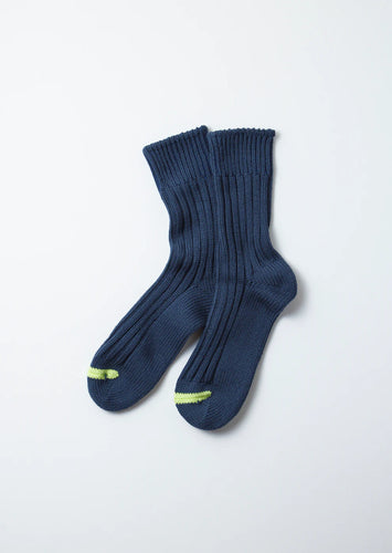 Chunky Ribbed Crew Socks / D.Blue & Lime - ROTOTO