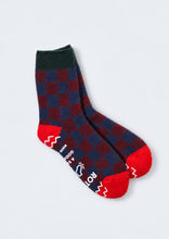 Load image into Gallery viewer, R1497_Pile Room Socks Chekerboard_D.Green Red_01_edit