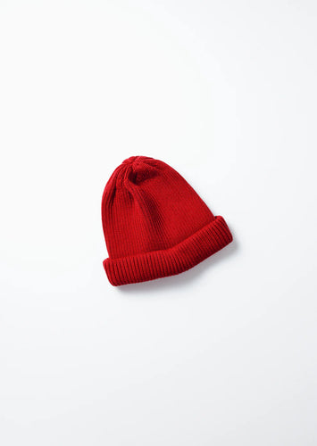 COTTON ROLL UP BEANIE_d.red
