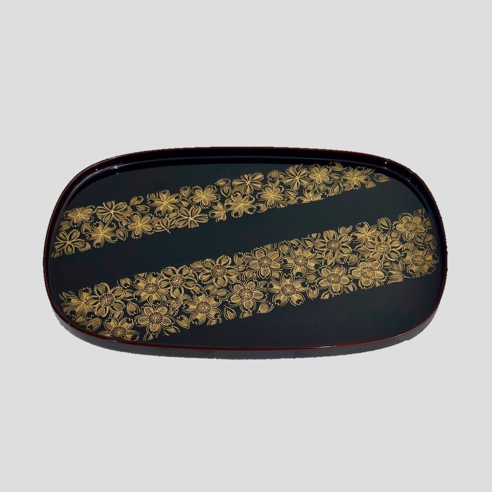 Oval Tray with Chinkin Sakura - Kawatsura Shikki