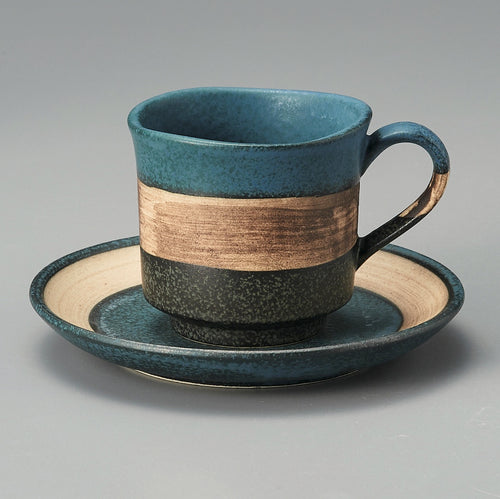 Three Colour Cup & Saucer / Blue - (ki:ts) x Mino-yaki