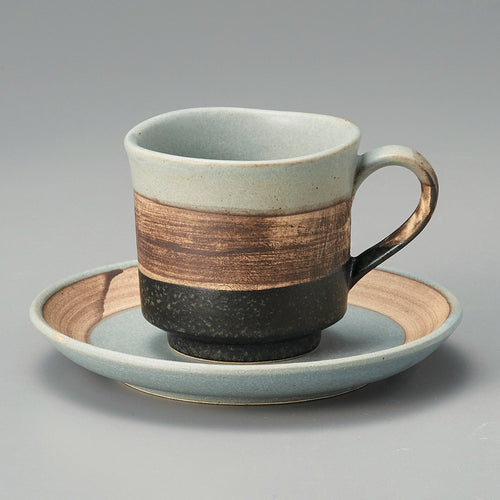 Three Colour Cup & Saucer / Gray - (ki:ts) x Mino-yaki