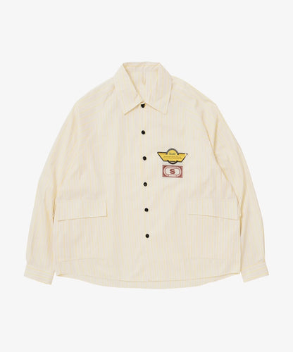 big pocket over shirt dead stock neon yellow stripe_front