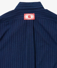 Load image into Gallery viewer, bingo　kasuri　wide　shirt　mini　navy　stripe_back zoom_W916
