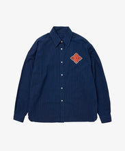 Load image into Gallery viewer, bingo　kasuri　wide　shirt　mini　navy　stripe_front_W916