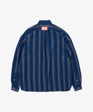 Load image into Gallery viewer, bingo kasuri wide shirt navy stripe_back_W916