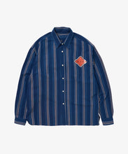 Load image into Gallery viewer, bingo kasuri wide shirt navy stripe_front_W916