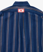 Load image into Gallery viewer, bingo kasuri wide shirt navy stripe_zoom back_W916