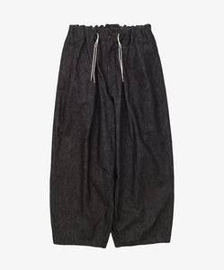 circular short pants black denim one wash front