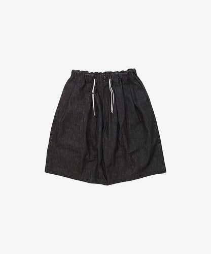 circular short pants black denim one wash  front