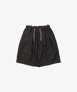 circular short pants black denim one wash  front