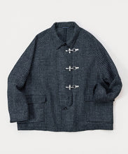 Load image into Gallery viewer, fireman coat houndstooth black_harris tweed_front_W916