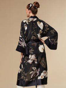 alison - black / silk kimono robe - KAYLL