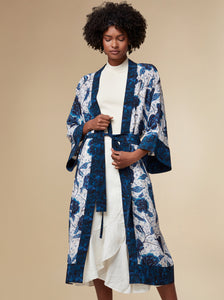 florence - blue / silk kimono robe - KAYLL