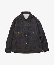 Load image into Gallery viewer, trucker jacket black denim one wash_front_W916