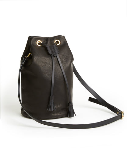 Drawstring Bag with 2 Way Shoulder Strap - L / Black - (ki:ts)