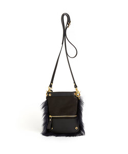 Fold Purse with Shoulder Strap / Navy Shearling & Black - (ki:ts)