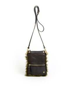Fold Purse with Shoulder Strap / Olive Shearling & Black - (ki:ts)