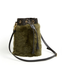 Drawstring Shearling Bag - L / Olive Shearling & Black - (ki:ts)