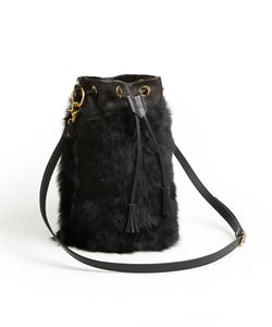 Drawstring Shearling Bag - L / Black Shearling & Black - (ki:ts)