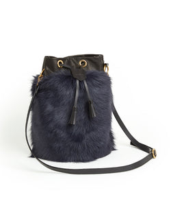 Drawstring Shearling Bag  - L / Navy Shearling & Black - (ki:ts)