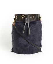 Load image into Gallery viewer, Drawstring Shearling Bag  - L / Navy Shearling &amp; Black - (ki:ts)