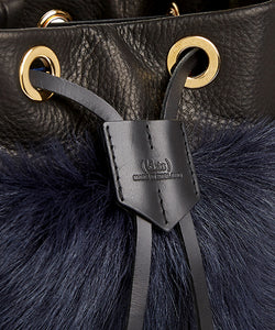 Drawstring Shearling Bag  - L / Navy Shearling & Black - (ki:ts)