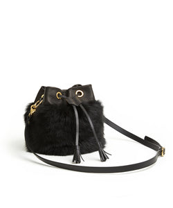 Drawstring Shearling Bag - S / Black Shearling & Black - (ki:ts)