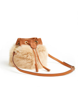 Drawstring Shearling Bag - S / Biscuit Shearling & Tan - (ki:ts)