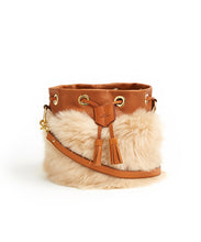 Load image into Gallery viewer, Drawstring Shearling Bag - S / Biscuit Shearling &amp; Tan - (ki:ts)