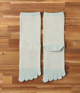Organic Cotton Five Finger Border Socks Vegetable Dyeing / Spring Green - Yu-ito
