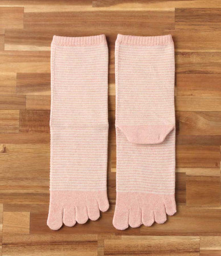 Organic Cotton Five Finger Border Socks Vegetable Dyeing / Salmon Pink - Yu-ito