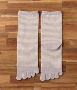 Organic Cotton Five Finger Border Socks Vegetable Dyeing / Lilac - Yu-ito