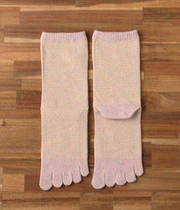Organic Cotton Five Finger Border Socks Vegetable Dyeing / Sakura Pink - Yu-ito