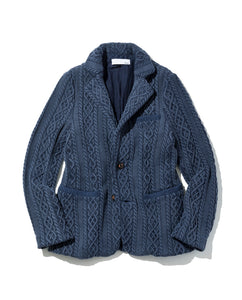 Men's Aran Cable Knit Jacket with Vintage Finish 20 / Navy - triaa