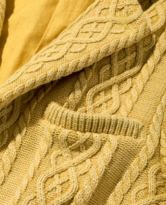 Men's Aran Cable Knit Jacket with Vintage Finish 20 / Mustard - triaa